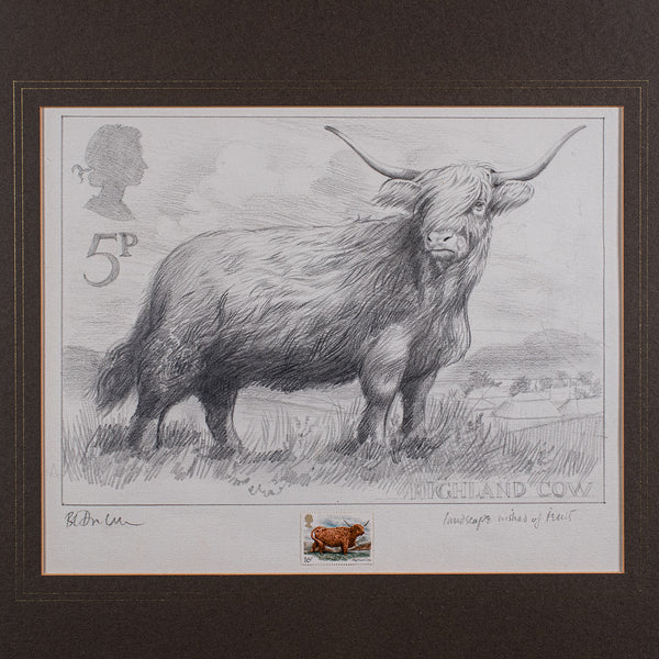 Vintage Highland Cow Artist's Proof, English, Framed, Stamp Art, Barry Driscoll