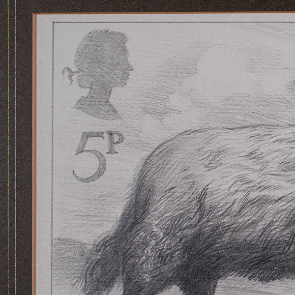 Vintage Highland Cow Artist's Proof, English, Framed, Stamp Art, Barry Driscoll