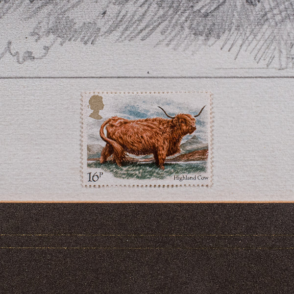 Vintage Highland Cow Artist's Proof, English, Framed, Stamp Art, Barry Driscoll