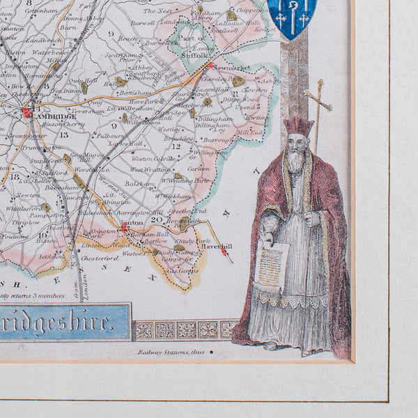 Vintage Cambridgeshire County Map, English, Framed, After Thomas Moule, Revival