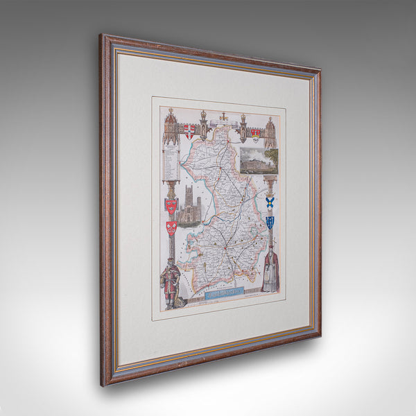 Vintage Cambridgeshire County Map, English, Framed, After Thomas Moule, Revival