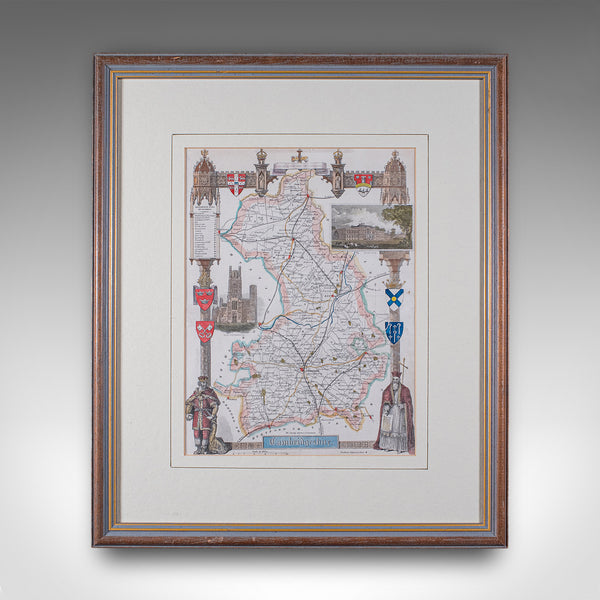 Vintage Cambridgeshire County Map, English, Framed, After Thomas Moule, Revival