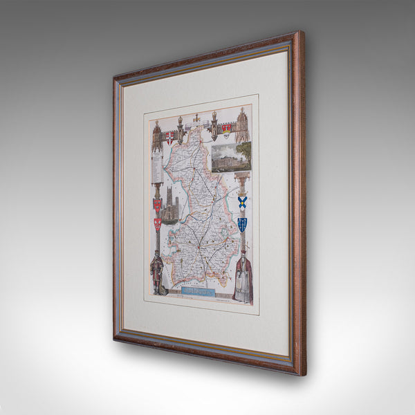 Vintage Cambridgeshire County Map, English, Framed, After Thomas Moule, Revival
