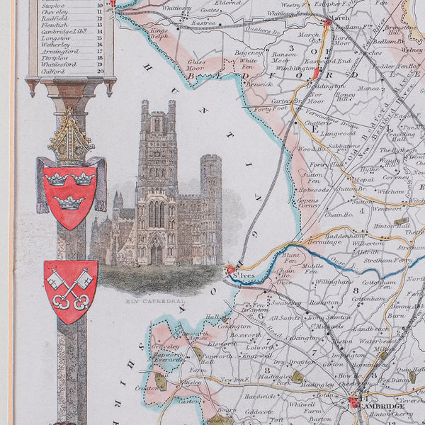 Vintage Cambridgeshire County Map, English, Framed, After Thomas Moule, Revival