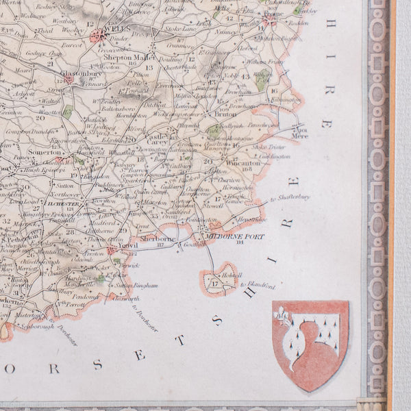 Vintage Somerset County Map, English, Framed Cartography, After Thomas Moule