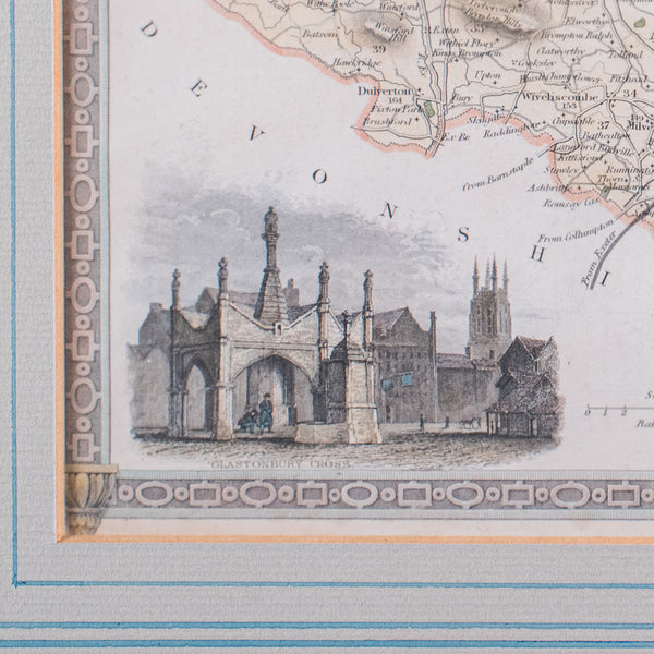 Vintage Somerset County Map, English, Framed Cartography, After Thomas Moule