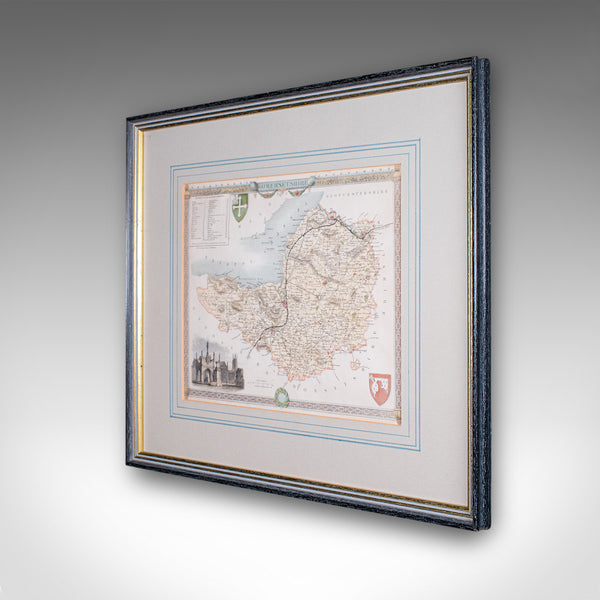 Vintage Somerset County Map, English, Framed Cartography, After Thomas Moule