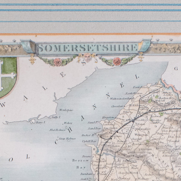 Vintage Somerset County Map, English, Framed Cartography, After Thomas Moule