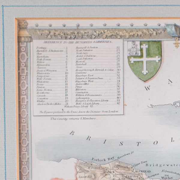 Vintage Somerset County Map, English, Framed Cartography, After Thomas Moule