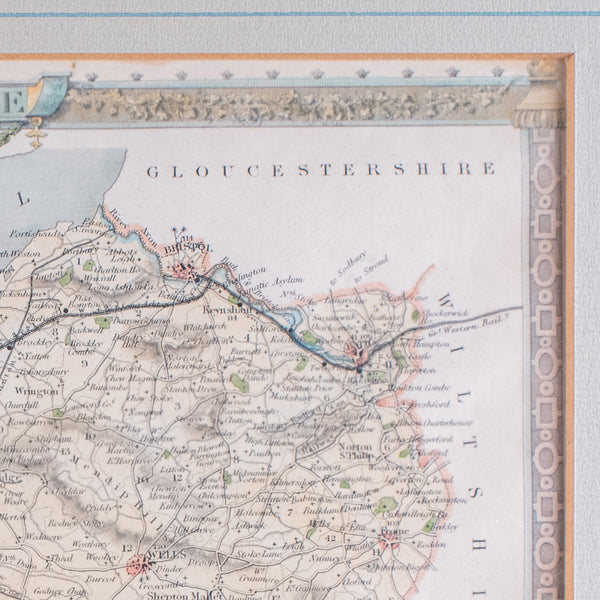 Vintage Somerset County Map, English, Framed Cartography, After Thomas Moule