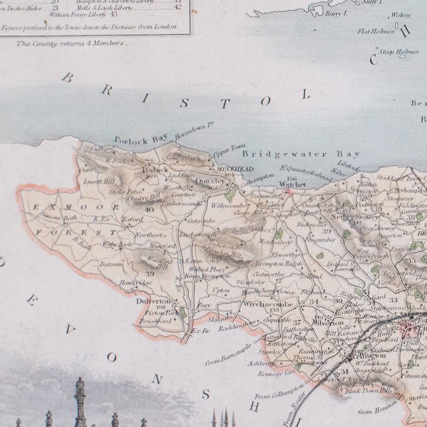 Vintage Somerset County Map, English, Framed Cartography, After Thomas Moule