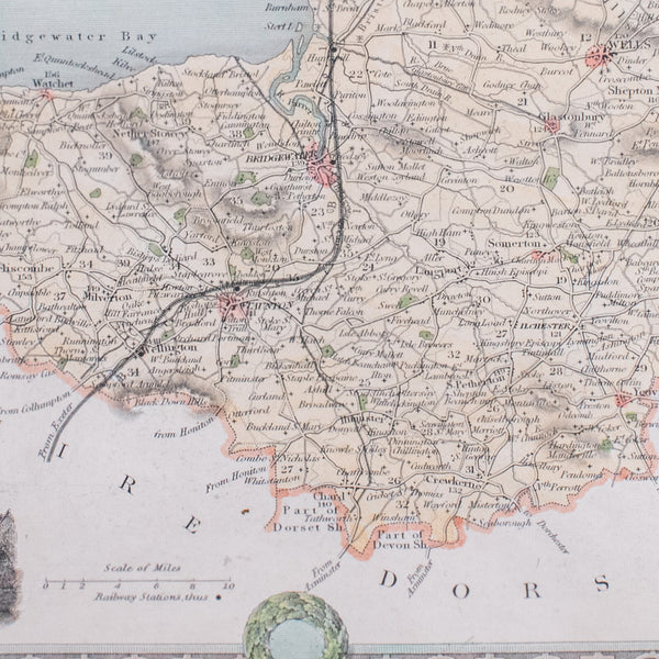 Vintage Somerset County Map, English, Framed Cartography, After Thomas Moule