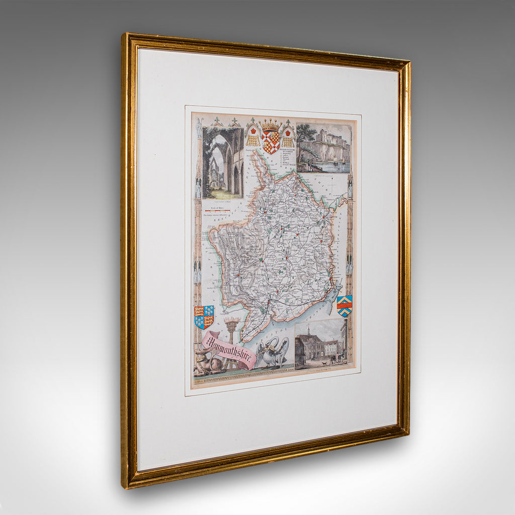 Antique County Map, Monmouthshire, English Framed Print, Thomas Moule, Victorian