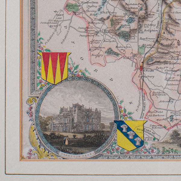 Antique County Map, Huntingdonshire, English, Framed, Moule, Atlas, Victorian