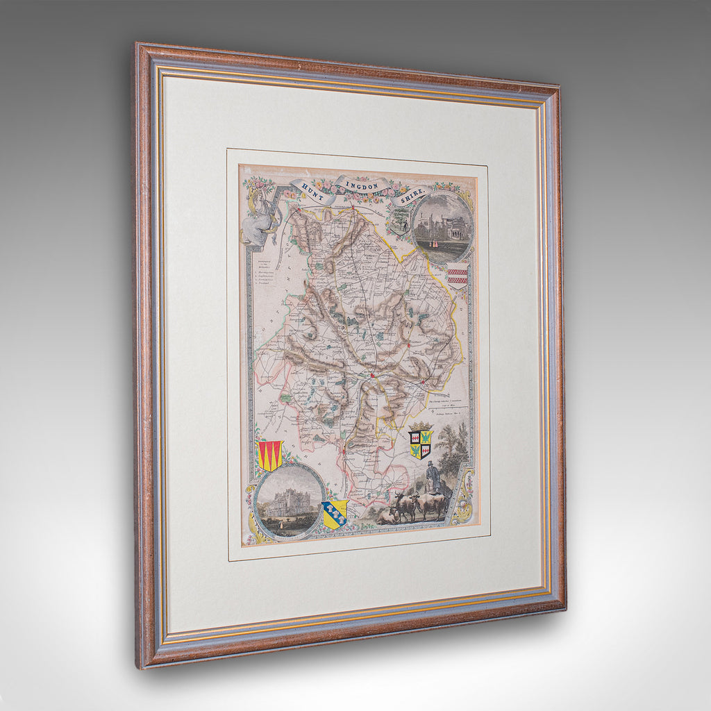 Antique County Map, Huntingdonshire, English, Framed, Moule, Atlas, Victorian