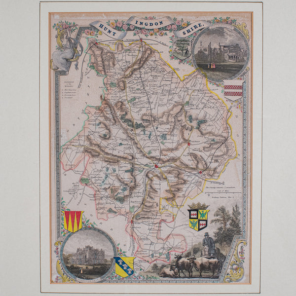 Antique County Map, Huntingdonshire, English, Framed, Moule, Atlas, Victorian