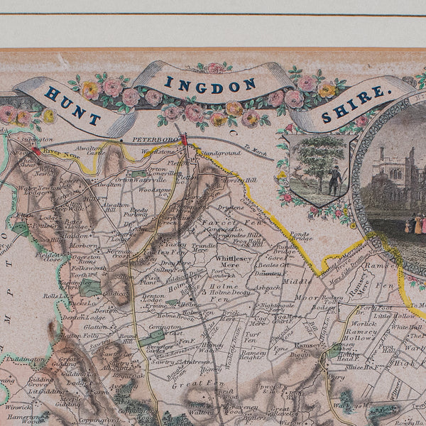 Antique County Map, Huntingdonshire, English, Framed, Moule, Atlas, Victorian