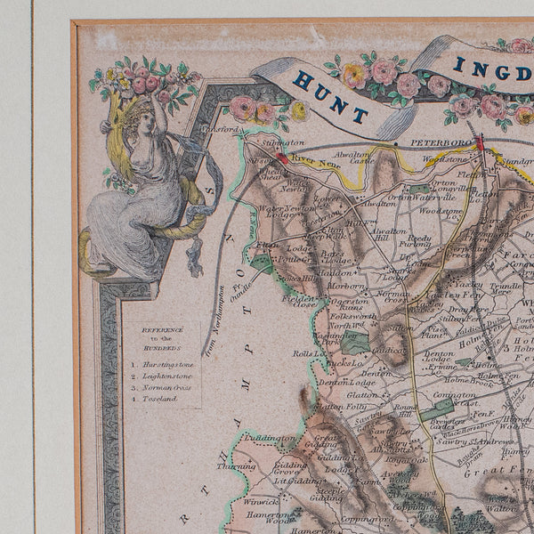 Antique County Map, Huntingdonshire, English, Framed, Moule, Atlas, Victorian
