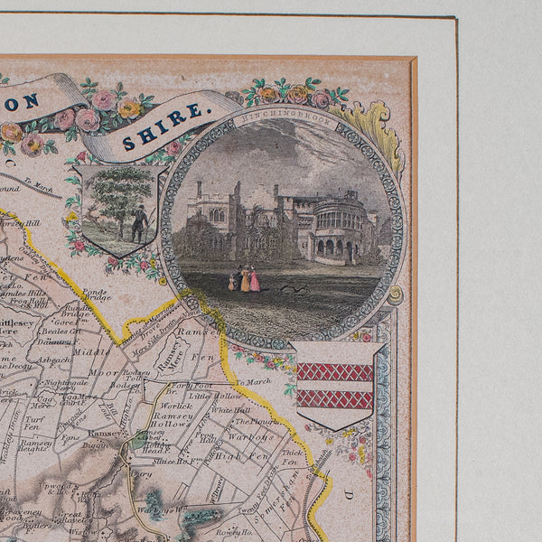 Antique County Map, Huntingdonshire, English, Framed, Moule, Atlas, Victorian