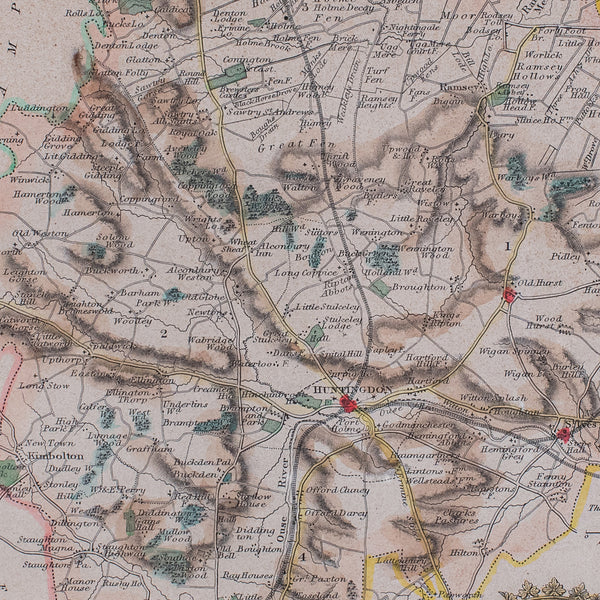 Antique County Map, Huntingdonshire, English, Framed, Moule, Atlas, Victorian