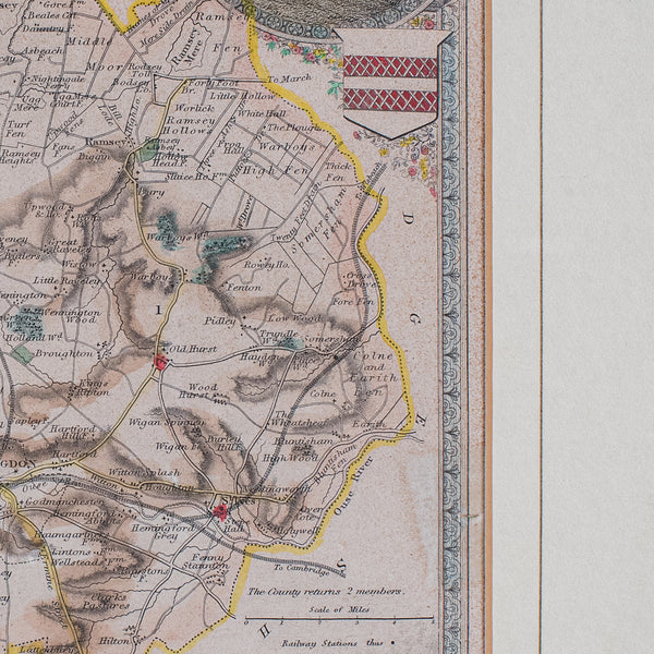 Antique County Map, Huntingdonshire, English, Framed, Moule, Atlas, Victorian