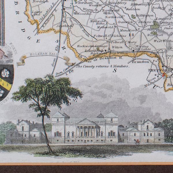 Vintage Norfolk County Map, English, Framed, Cartography, After Thomas Moule