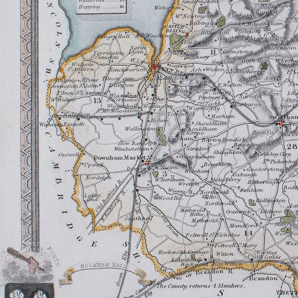 Vintage Norfolk County Map, English, Framed, Cartography, After Thomas Moule