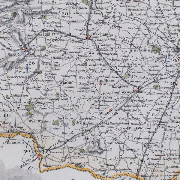 Vintage Norfolk County Map, English, Framed, Cartography, After Thomas Moule