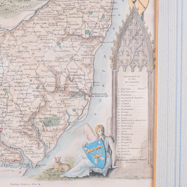 Vintage County Map, Suffolk, English, Framed, Cartography, After Thomas Moule