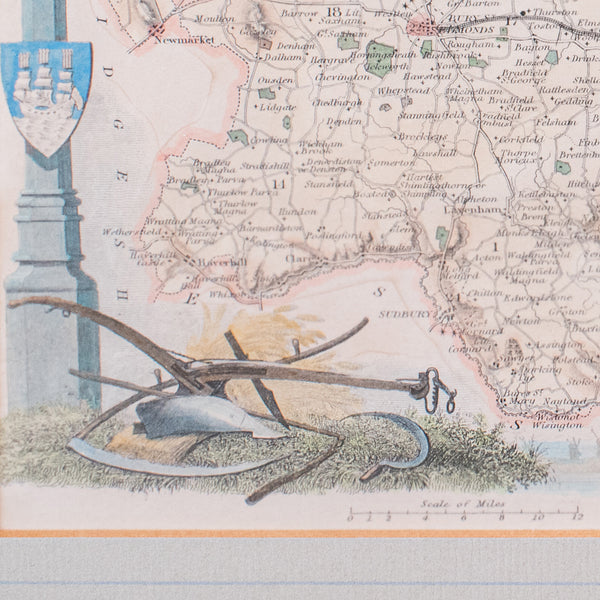 Vintage County Map, Suffolk, English, Framed, Cartography, After Thomas Moule