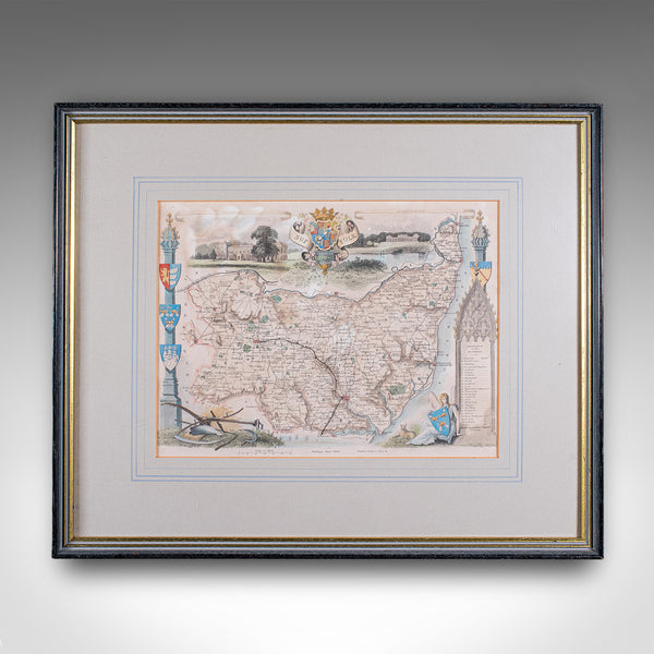 Vintage County Map, Suffolk, English, Framed, Cartography, After Thomas Moule