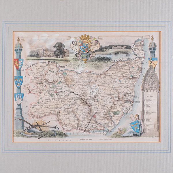 Vintage County Map, Suffolk, English, Framed, Cartography, After Thomas Moule