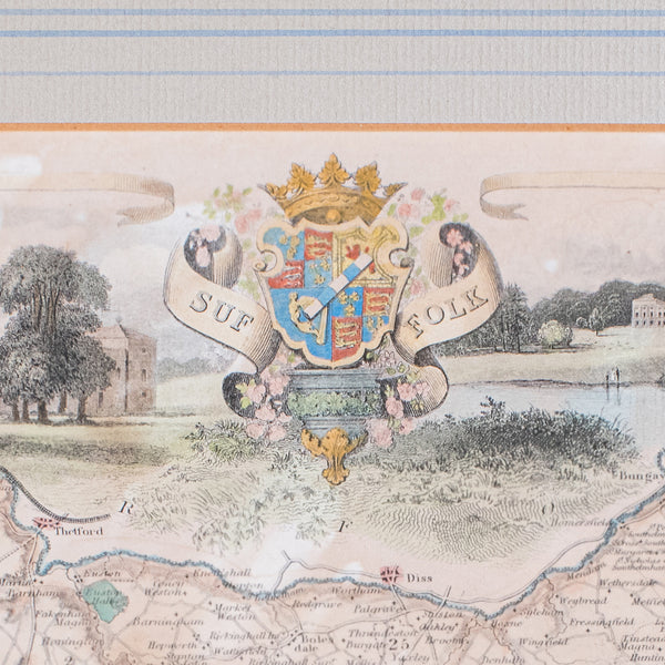 Vintage County Map, Suffolk, English, Framed, Cartography, After Thomas Moule