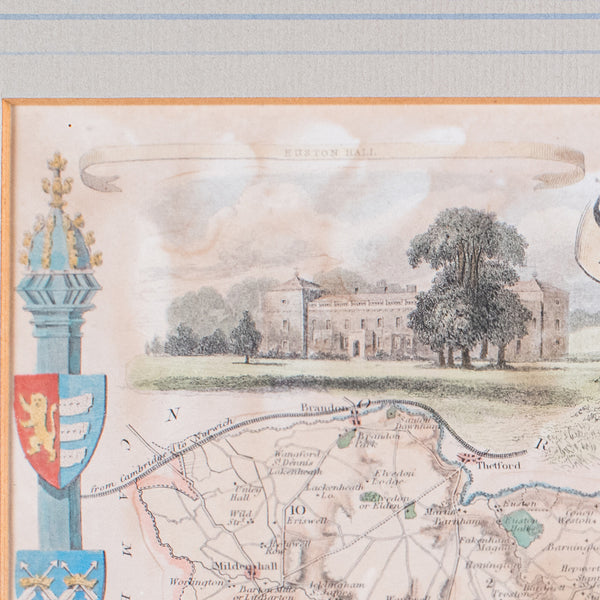 Vintage County Map, Suffolk, English, Framed, Cartography, After Thomas Moule