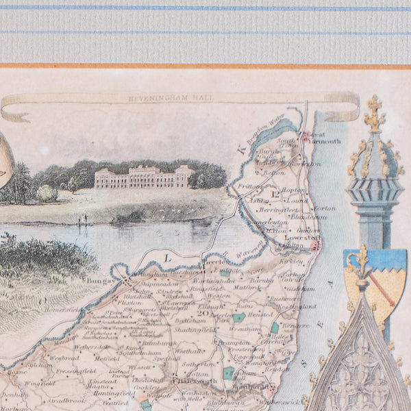 Vintage County Map, Suffolk, English, Framed, Cartography, After Thomas Moule
