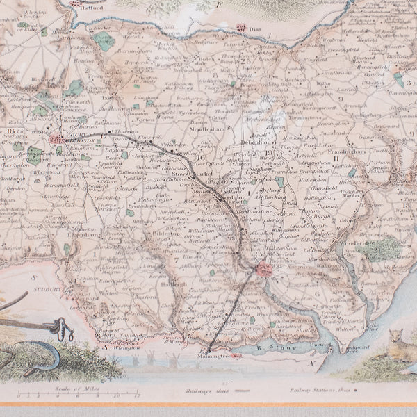 Vintage County Map, Suffolk, English, Framed, Cartography, After Thomas Moule