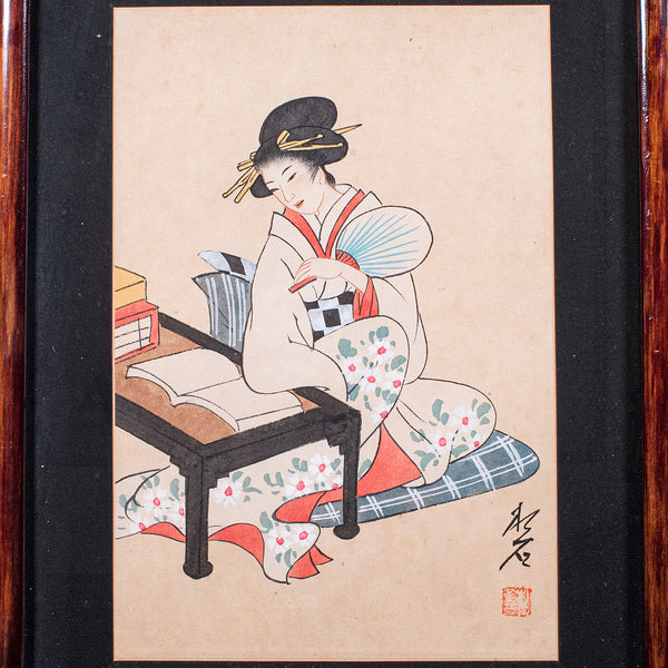 Antique Figural Woodblock Print, Japanese Art, Meiji, After Shoun, Edwardian
