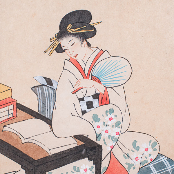 Antique Figural Woodblock Print, Japanese Art, Meiji, After Shoun, Edwardian