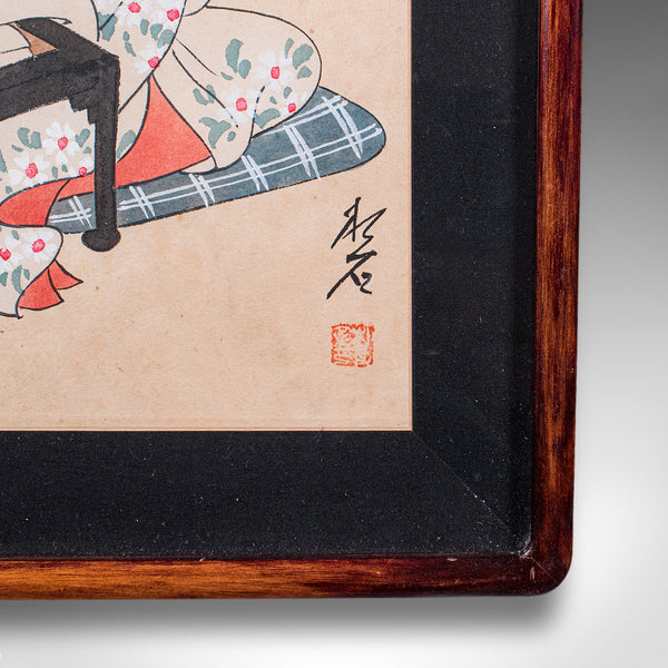 Antique Figural Woodblock Print, Japanese Art, Meiji, After Shoun, Edwardian