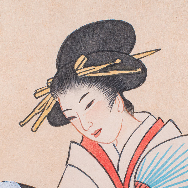 Antique Figural Woodblock Print, Japanese Art, Meiji, After Shoun, Edwardian