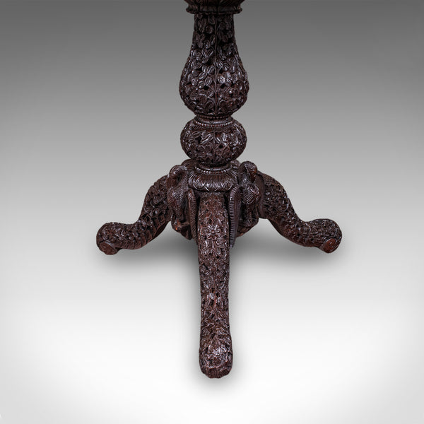 Antique Carved Tea Table, Burmese, Teak, Octagonal, Lamp, Side, Victorian, 1860
