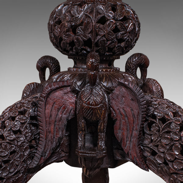 Antique Carved Tea Table, Burmese, Teak, Octagonal, Lamp, Side, Victorian, 1860
