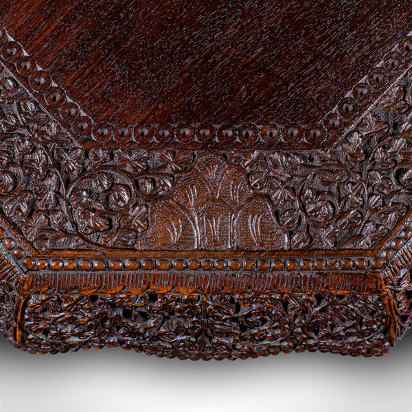 Antique Carved Tea Table, Burmese, Teak, Octagonal, Lamp, Side, Victorian, 1860