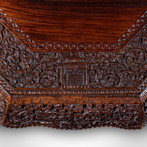 Antique Carved Tea Table, Burmese, Teak, Octagonal, Lamp, Side, Victorian, 1860