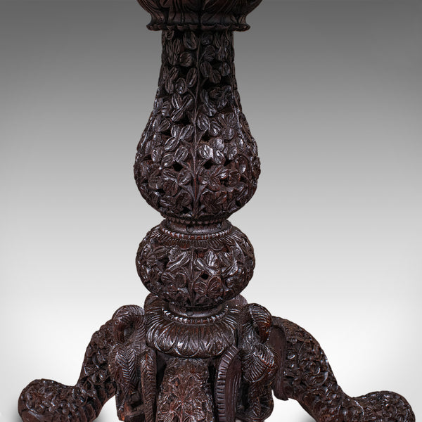 Antique Carved Tea Table, Burmese, Teak, Octagonal, Lamp, Side, Victorian, 1860