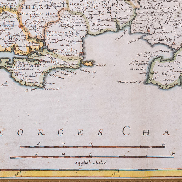 Antique South Wales Map, English, Framed, Robert Morden Cartography, Circa 1720