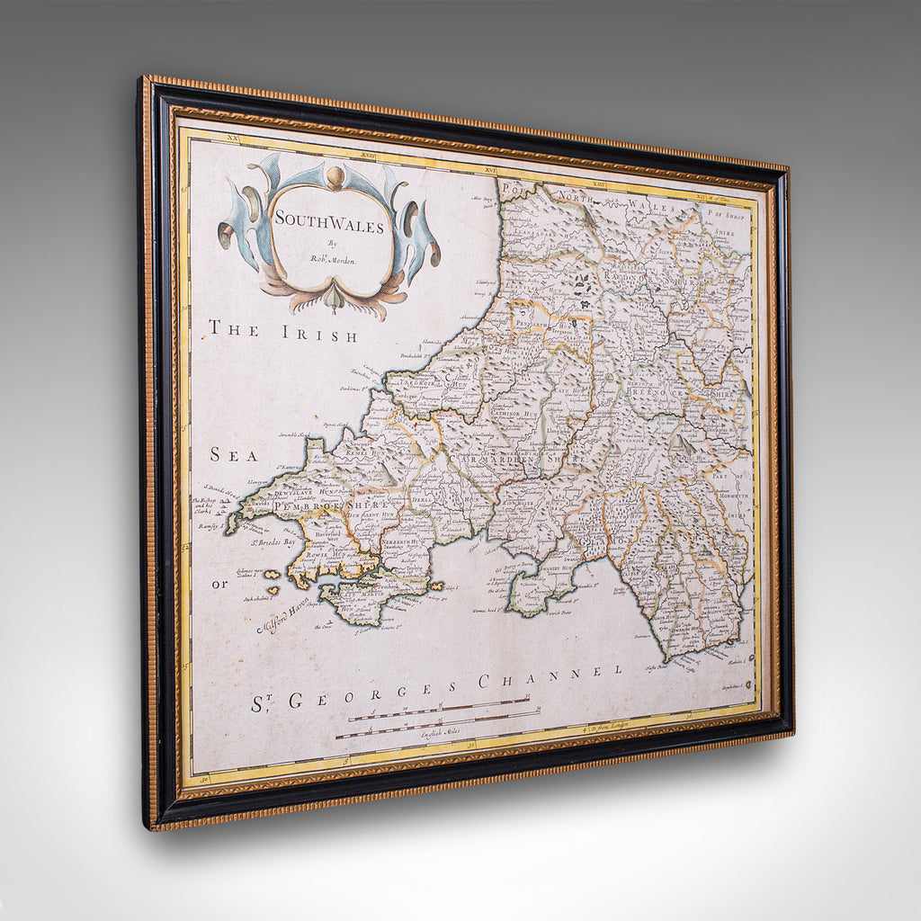 Antique South Wales Map, English, Framed, Robert Morden Cartography, Circa 1720