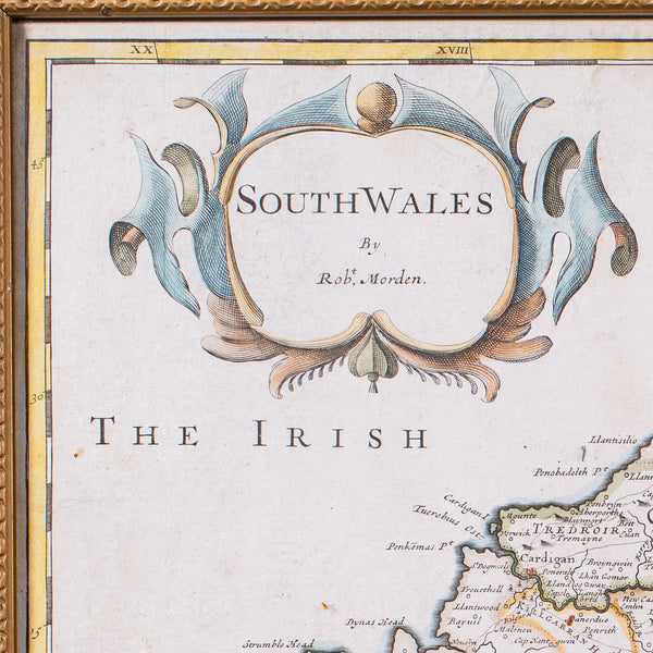Antique South Wales Map, English, Framed, Robert Morden Cartography, Circa 1720