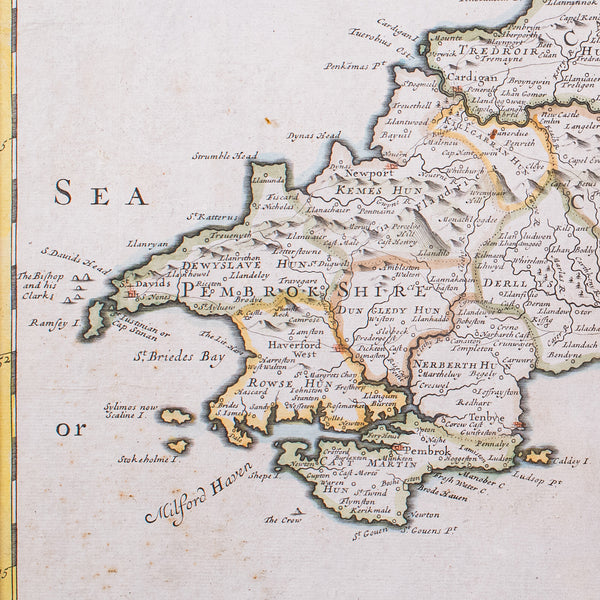 Antique South Wales Map, English, Framed, Robert Morden Cartography, Circa 1720
