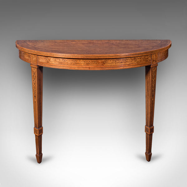 Pair of Antique Demi Lune Side Tables, English, Neoclassical, Sheraton, Georgian